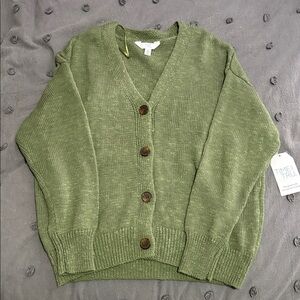 Time and Tru Olive Button-Up Cardigan